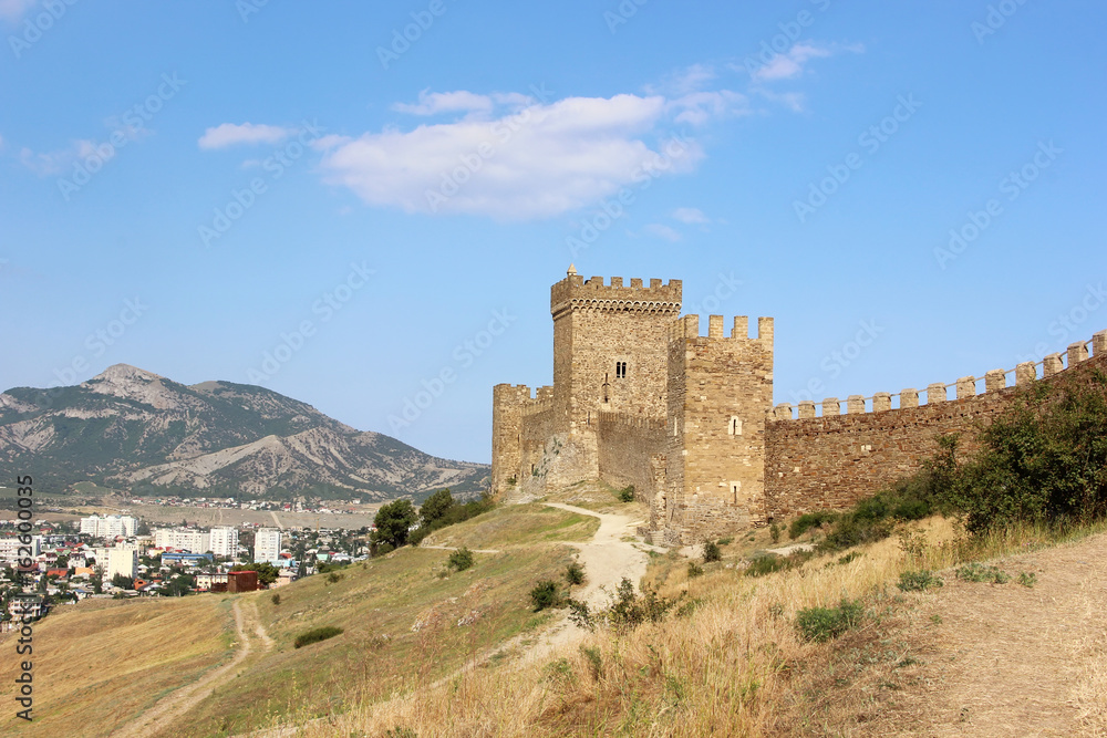 Medieval Tower in the Genoese fortress in Sudak, Crimea.