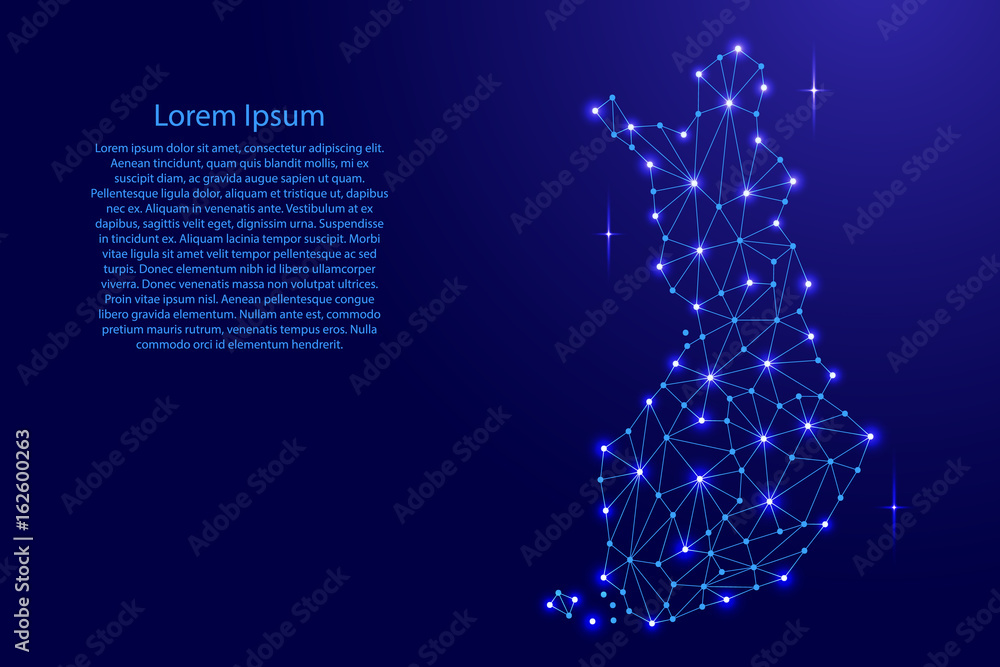 Finland map of polygonal mosaic lines network, rays and space stars of ...