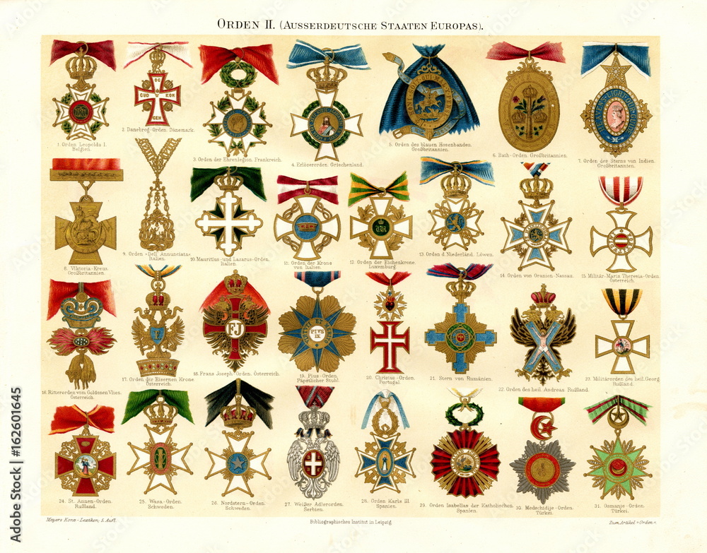 Fototapeta premium Orders of European countries (from Meyers Lexikon, 1896, 222/223)