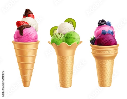 Ice Cream With Fruits Realistic Set