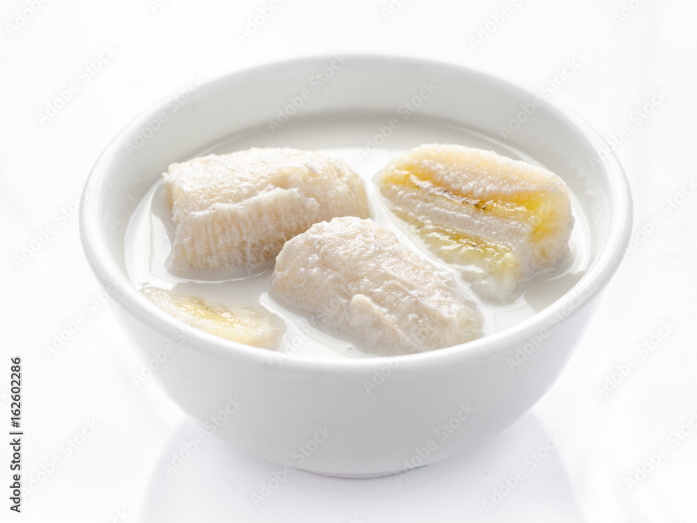 Boiled banana in coconut milk, Thai dessert. Boiled banana in coconut milk, Thai dessert.
