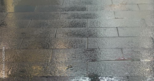 Wallpaper Mural Raindrops and commuter footsteps on the rainy sidewalk at night. Torontodigital.ca