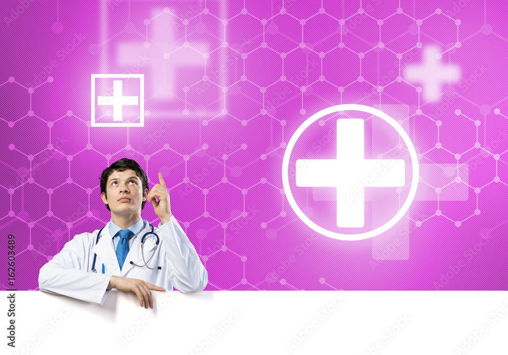 Doctor with banner Doctor with banner