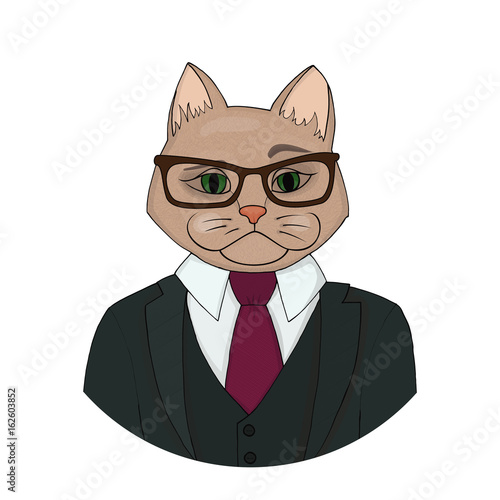 Catman in a dress. The human body is the head of animal.