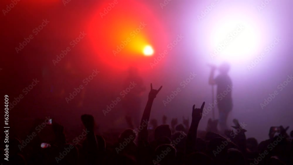 People crowd partying at a rock concert. Slow motion shot People crowd partying at a rock concert. Slow motion shot