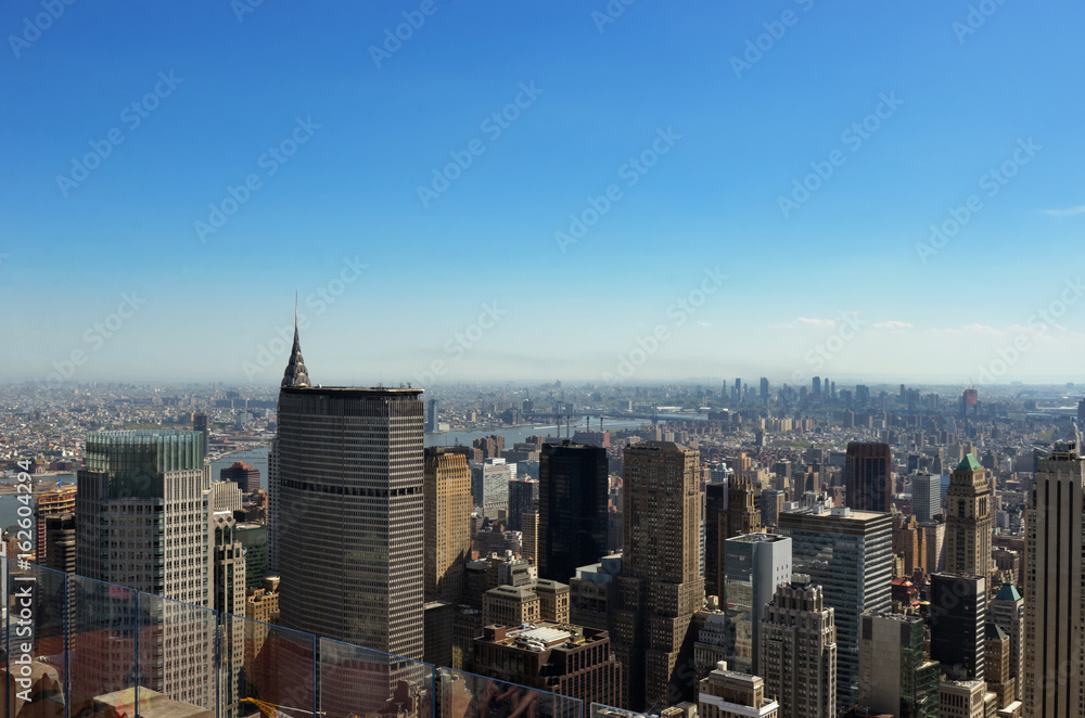 New York City skyline from viewpoint, urban skyscrapers of Manhattan aerial view
