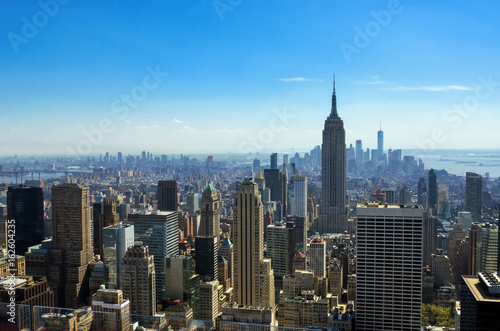 New York City skyline from viewpoint, urban skyscrapers of Manhattan aerial view 