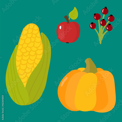Happy thanksgiving day symbols design holiday objects fresh food harvest autu...
