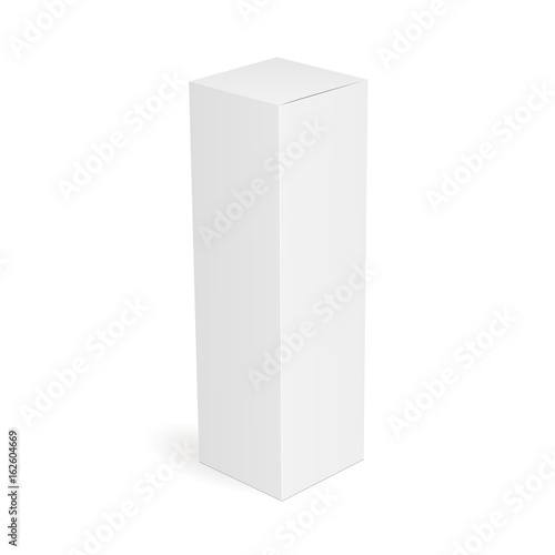 White slim high rectangular box isolated. Mockup for your design. Vector illustration