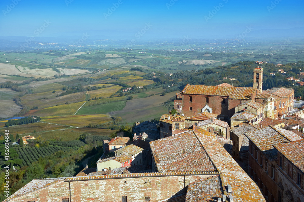Above view of Montepulciano old town in Tuscany, Italy
