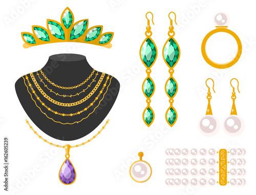 Traditional golden jewellery bangles diamond luxury fine minute precious gold jewelery vector illustration