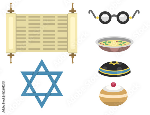 Judaism church traditional symbols isolated hanukkah religious synagogue passover hebrew jew vector illustration.