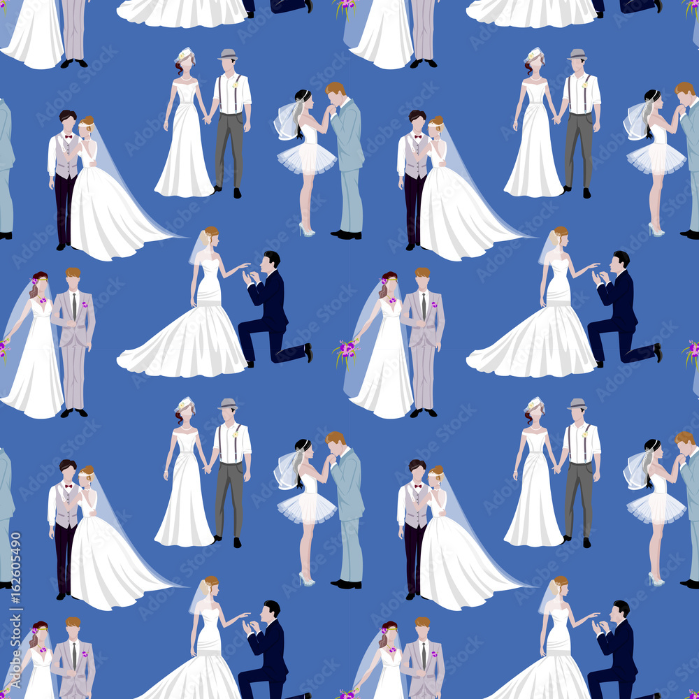 Wedding ceremony groom and bride couple people silhouette vector seamless pattern background Wedding ceremony groom and bride couple people silhouette vector seamless pattern background