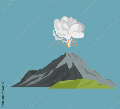 Volcano magma nature blowing up with smoke volcanic eruption lava mountain vector illustration