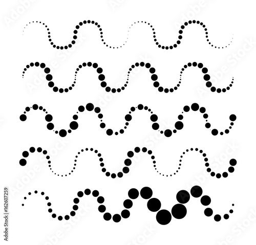Wave lines made of dots. For brushes, decorative elements, dividing lines. Vector illustration.