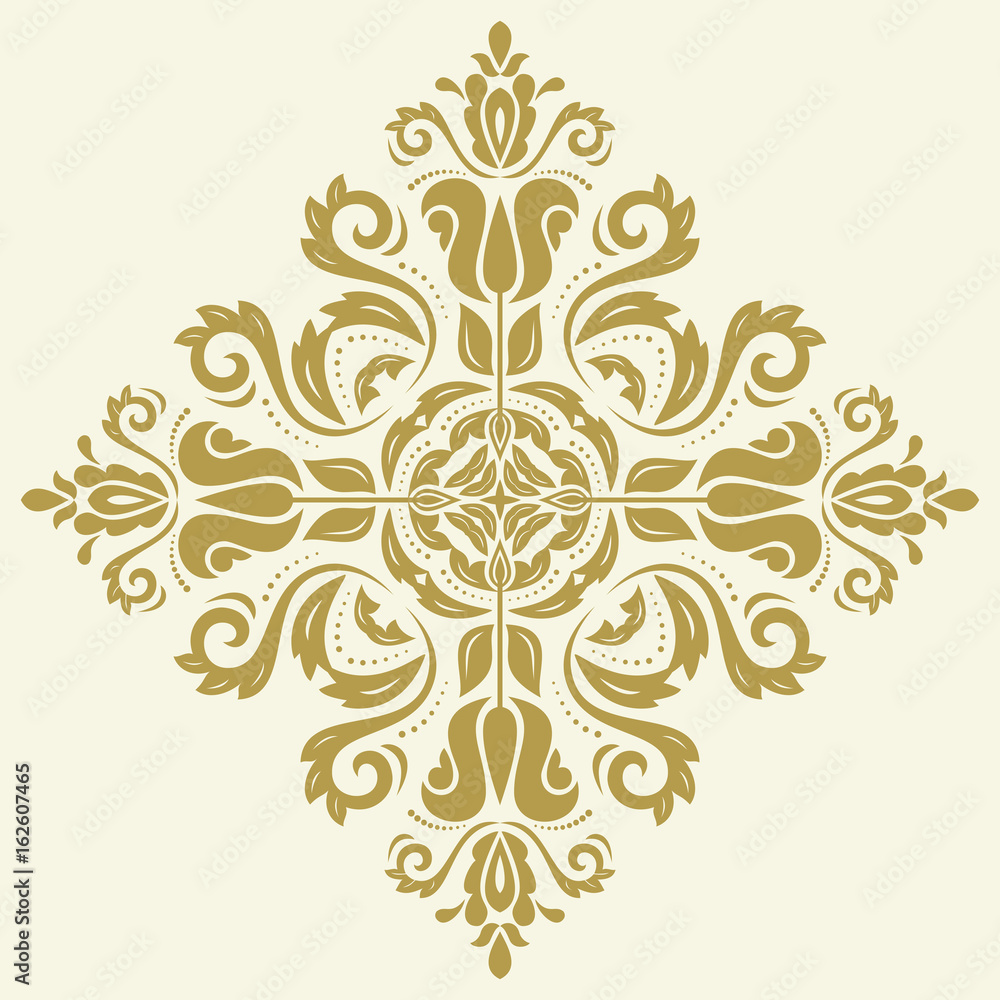 Oriental vector pattern with arabesques and floral elements. Traditional classic ornament. Vintage pattern with arabesques