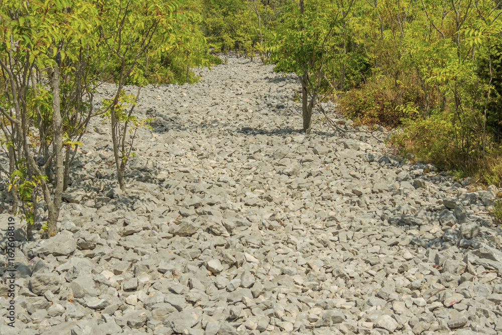 rocky stone path from the top of the hill at Pasman island in Croatia ...