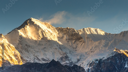 Cho Oyu mount in a sunrise light, a border between Nepal and Tibet, view from Gokyo valley.  photo