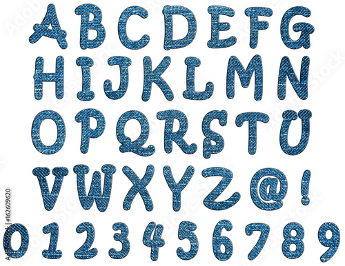 jeans alphabet A-Z and number isolated