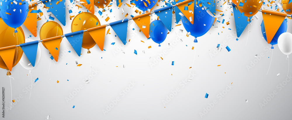 Banner with flags and balloons. - obrazy, fototapety, plakaty 