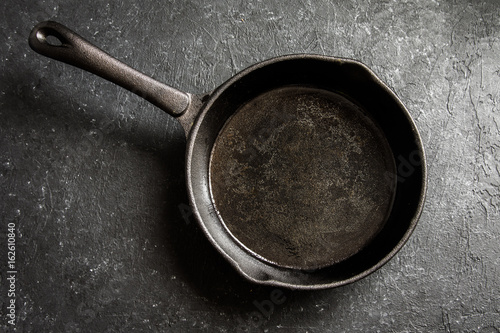 Cast iron pan on black background