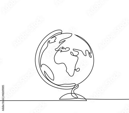 School globe of earth. Continuous line drawing. Vector illustration on white background