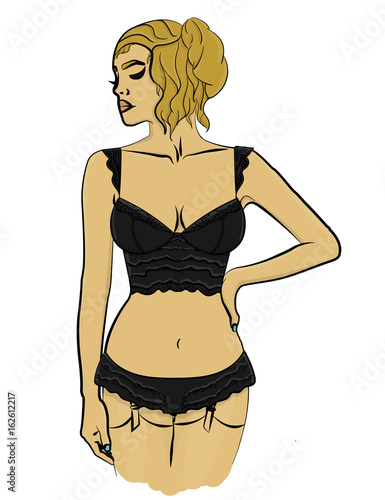 Woman blonde with fair skin in gray underwear eps10 illustration