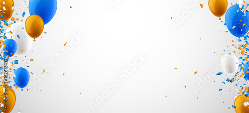 Background with balloons and confetti.