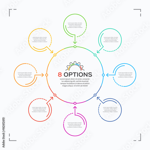 Minimal style circle infographic template with 8 options.