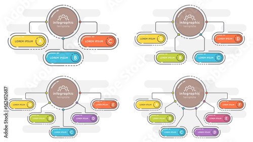 Set of flat style 3-6 options presentation infographic template.