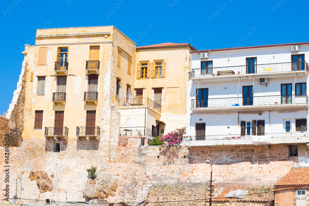 Buildings in the old town of Chania on Crete island, Greece.
