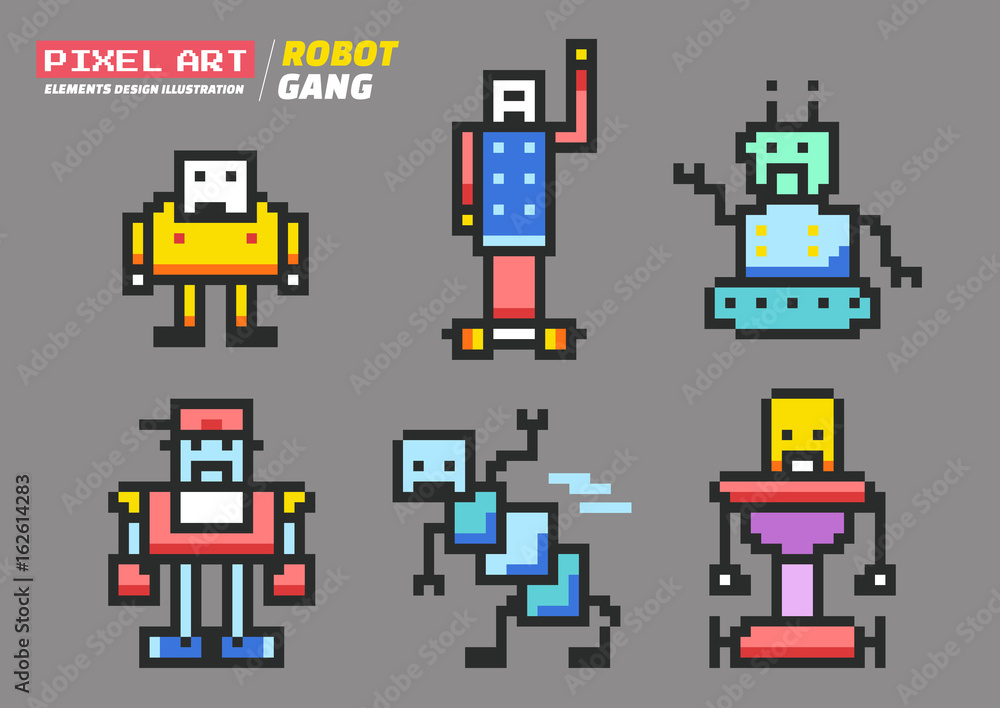 Robot Gang Pixel Art , Elements Design Illustration and icon Robot Gang Pixel Art , Elements Design Illustration and icon