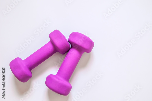 Purple dumbbells, fitness concept isolated on white background, fitness concept isolated on white background, sport, body building