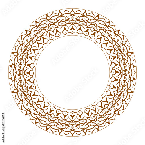 Mandala ornament. Round frame. Decorative element  can be used for greeting card, wedding invitation, yoga poster, coloring book.. Doodle emblem.