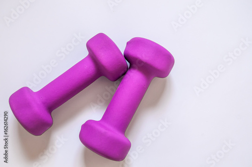 Purple dumbbells, fitness concept isolated on white background, fitness concept isolated on white background, sport, body building