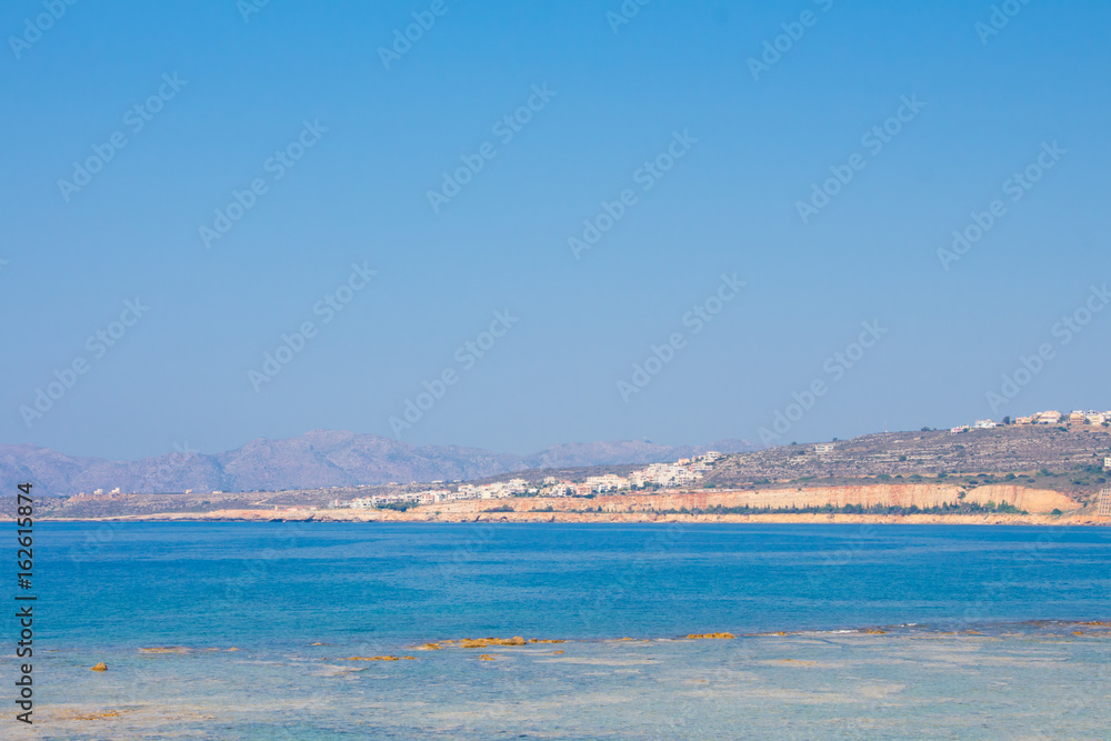 View of the sea coast in Chania, Crete island, Greece.