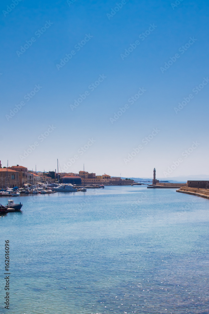 View of the sea coast in Chania, Crete island, Greece.