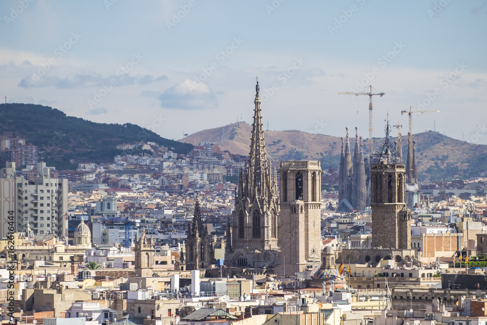 View of Cathedral and Sagrada Familia in Barcelona