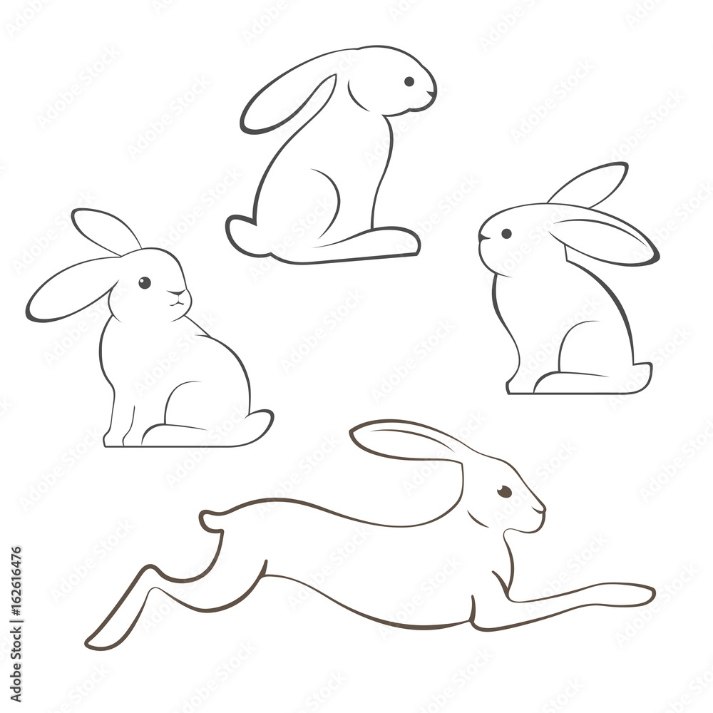 Obraz premium Outline illustration of rabbits and hares
