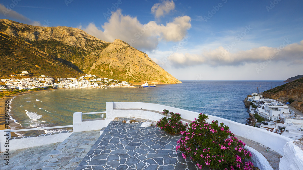View of Kamares village on Sifnos island in Greece early in the morning.

