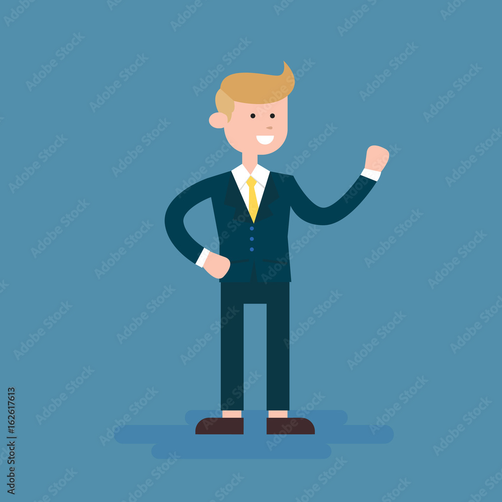 cool smiling caucasian businessman character people flat cartoon vector illustration