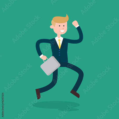 cool smiling businessman character people go to work bring briefcase flat cartoon vector illustration