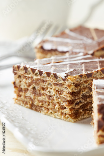 Wafer sheets filled with hazelnut cream and covered with chocolate photo