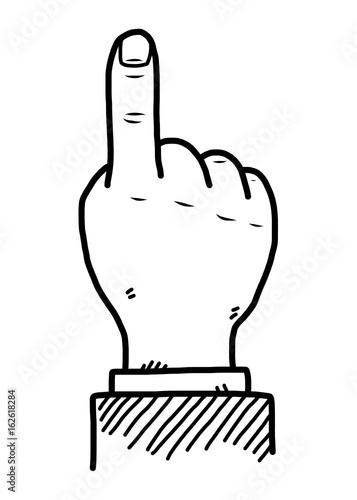 point finger / cartoon vector and illustration, black and white, hand drawn, sketch style, isolated on white background.