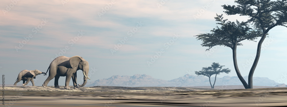 Fotografie Mum and baby elephant - 3D render