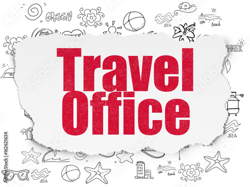 Vacation concept  Travel Office on Torn Paper background