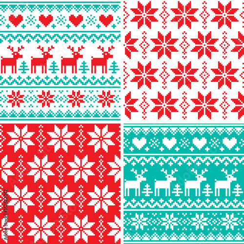 
Winter pattern set, Christmas seamless design collection, ugly Xmas jumper style
 