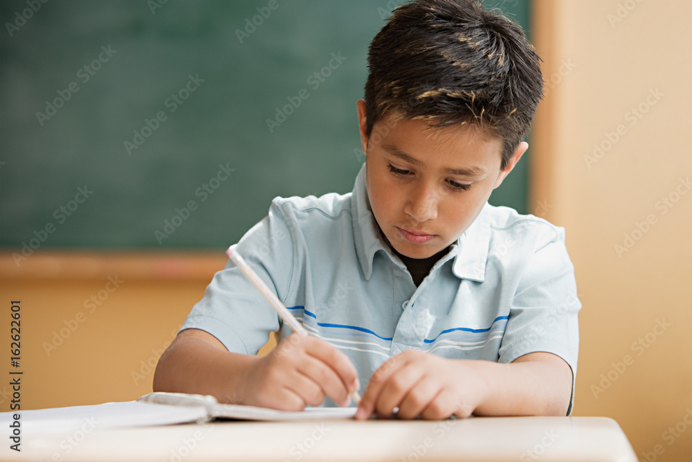 Fotografie Schoolboy writing