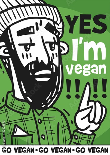 poster Bearded hipster pretentiously says Yes I m vegan