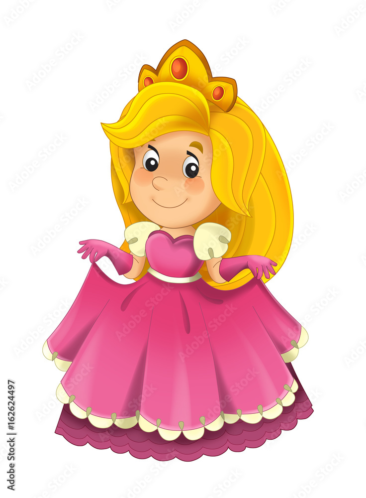 Cartoon character - royal princess cheerful standing and smiling - isolated illustration for children Cartoon character - royal princess cheerful standing and smiling - isolated illustration for children